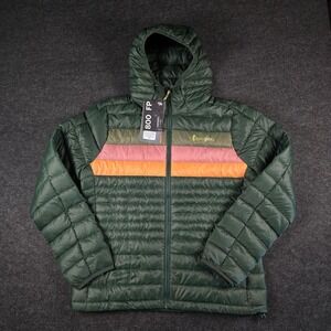 Cotopaxi Green Fuego Down Hooded Jacket Cargo Stripes 800 FP Colorblock Womens M